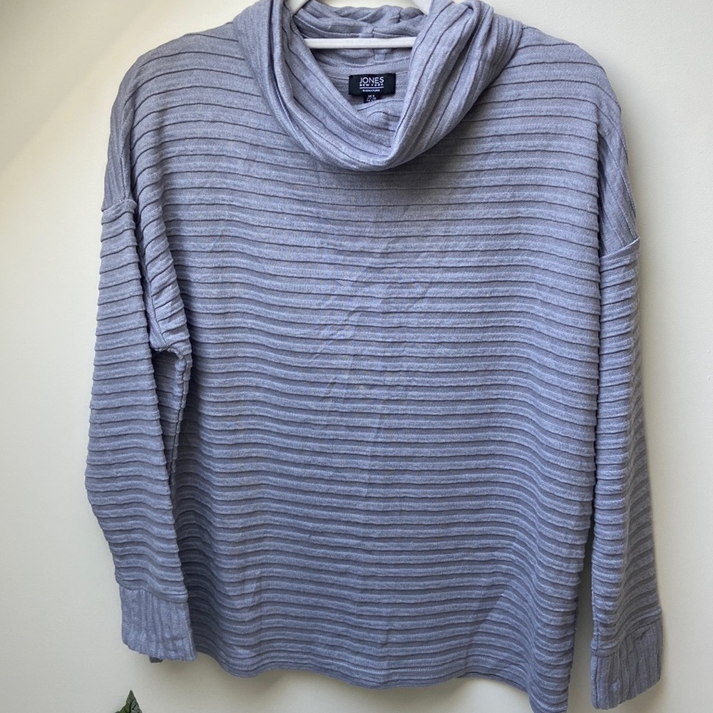 Jones New York Light Gray Ribbed Cowl Neck Sweater